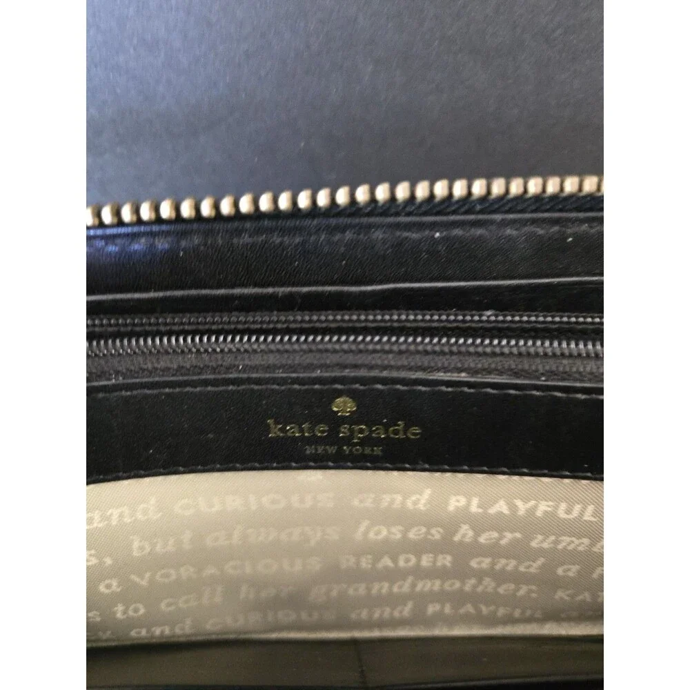 Kate Spade New York Women’s Black Zip-Around Wallet Logo Zipper Card Slots